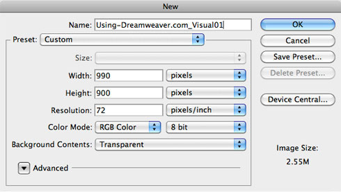 Photoshop document 990 wide
